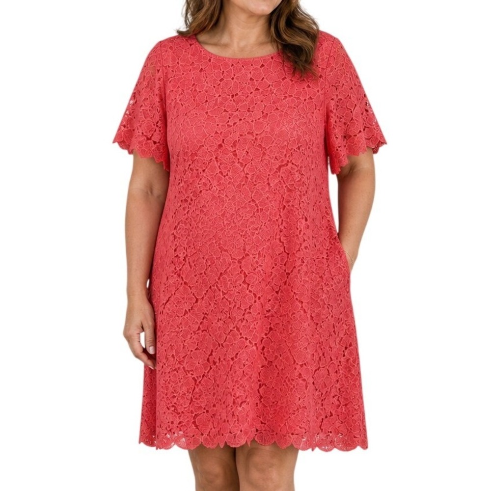 Calvin Klein Lace Overlay Scallop Hem Midi Dress Coral Size 18W